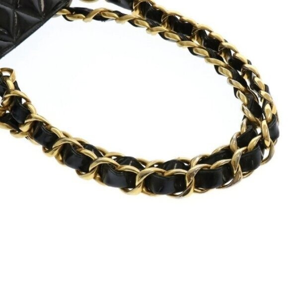 Authentic CHANEL XL Patent Shopping Tote Quilted Chain Shoulder Bag Gold Purse - Picture 10 of 11